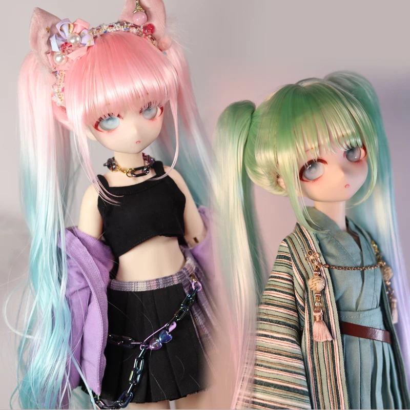 D04-A2038 children handmade toy  1/3 uncle Doll BJD/SD Accessories wig green pink Gradual double horsetail 1pcs