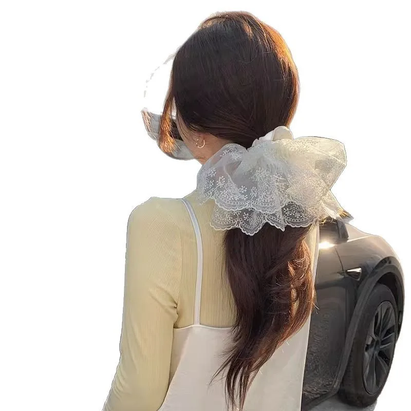 

French Style Hair Ties Oversized Double Layer Lace Scrunchies Comfortable Elastic Hair Accessories Women Ponytail Holders