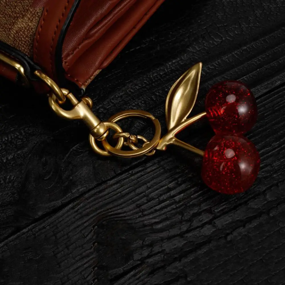 Cute Cherry Pendant Shoulder Bag School Bag Decoration Pendant Fruit Leaf Shape Stainless Keychain Keyring Key Holder