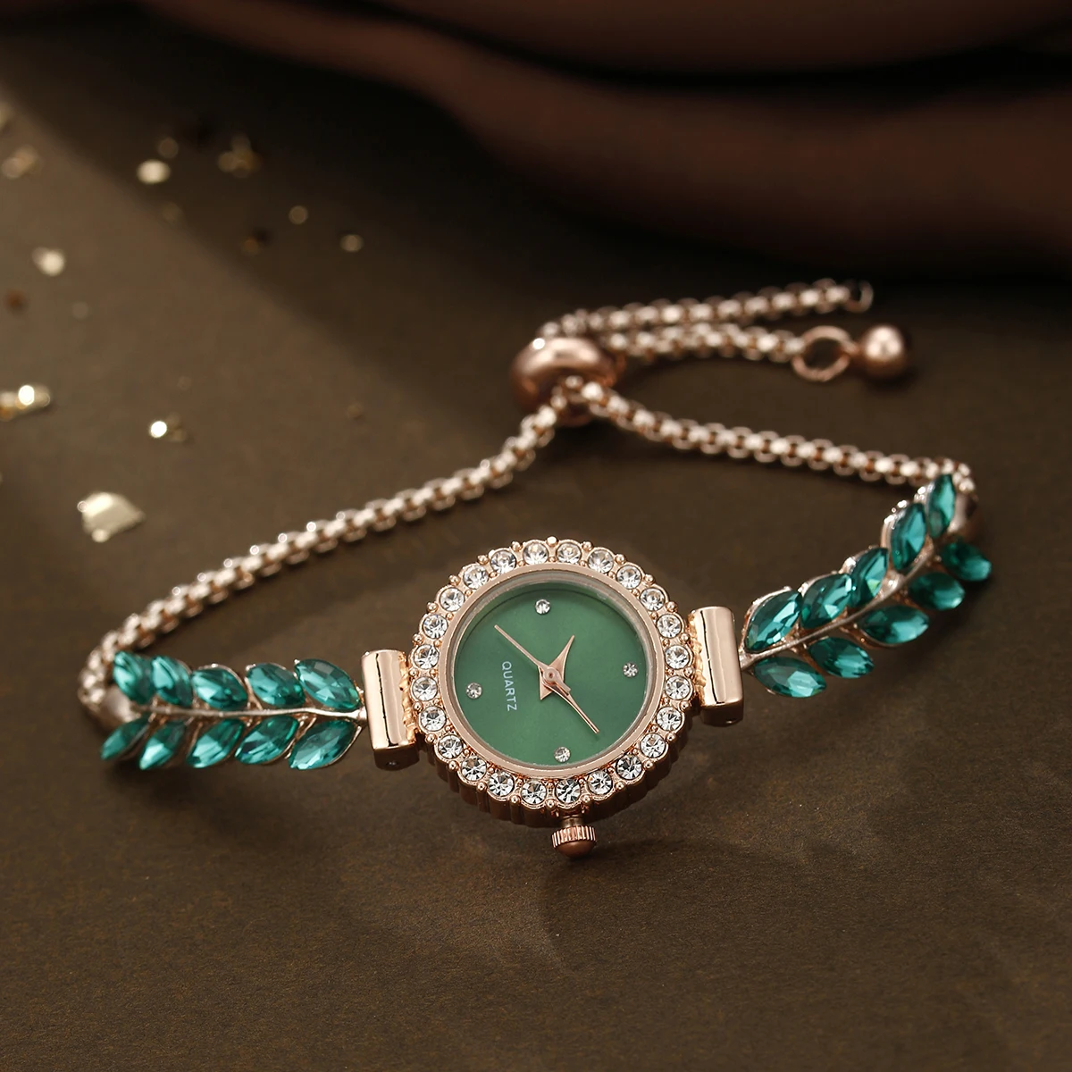 3pcs Korean Women\'s Full Diamond Elegant Versatile Wrist Watch Peacock Jewelry Set Quartz Watch