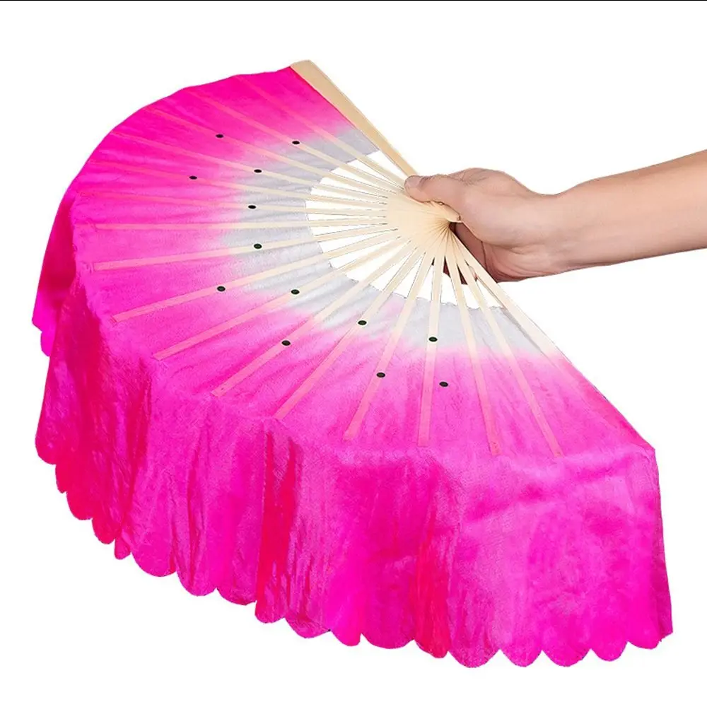 36/51cm Chinese Short Bellydance Fan  Adults Kids Bamboo Half Circle Long Silk Fans Veil Pairs Yangko Dance Bamboo Fans Hand Dye