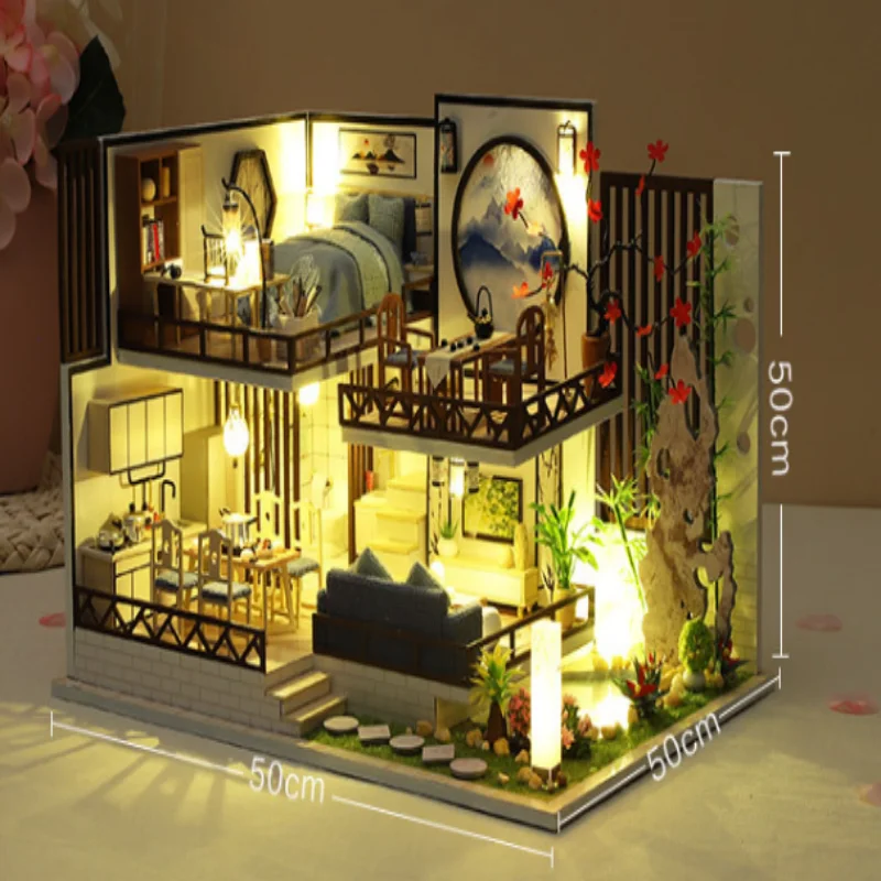 OUZEY Ink Bamboo Scholar Studio, drewniany model 3D do samodzielnego montażu, chińska architektura zen dla nastolatków