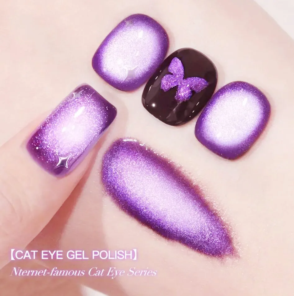 1pc Purple Cat Eye Glue Nail Polish Ultra-Bright Dopamine Series Versatile Stylish Purple Glass Bead Effect,Spark DIY Manicure