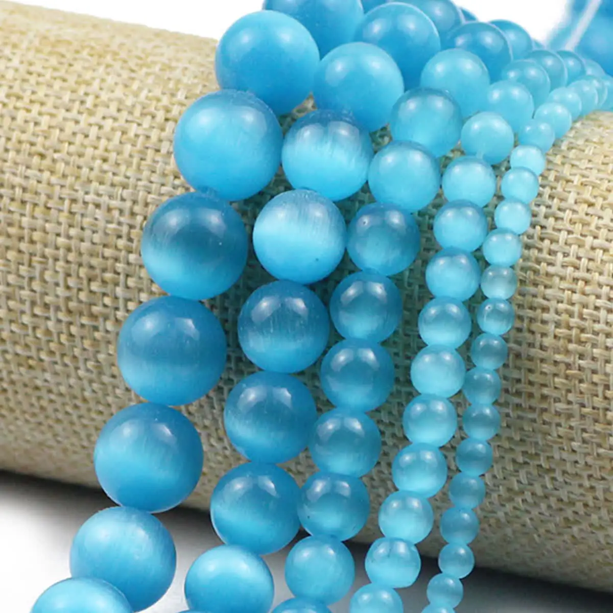 4-12mm 16 Stück Stein-Halbstreifen Tiefseeblau Katzenaugen-Abstandsperlen für Schmuckherstellung DIY Armbänder Halsketten Zubehör