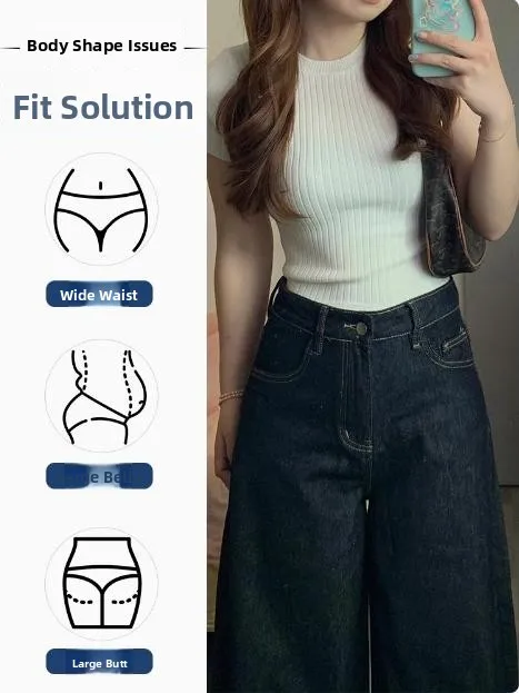 Hohe Taille, weites Bein, FCE-gefüttert, Denim-Jeans für Damen, Übergröße, Birnenappe, lockere, schlankmachende, bodenlange Glocken-Bot