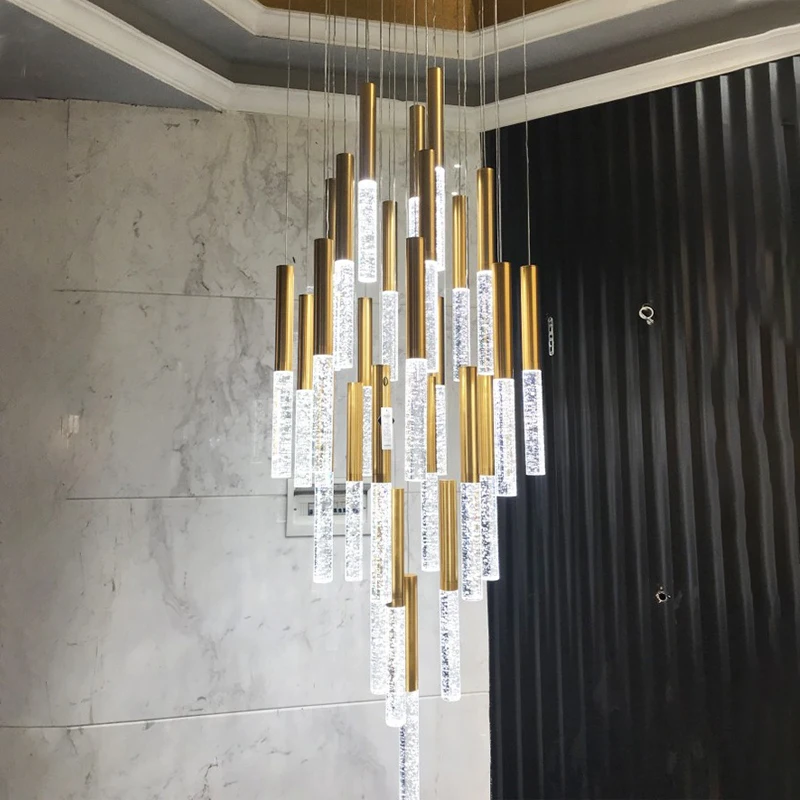 Modern Chandelier Lighting For Staircase Large Long Crystal Lamps Hallway Lobby Gold Chain Chandeliers Home Decor Light