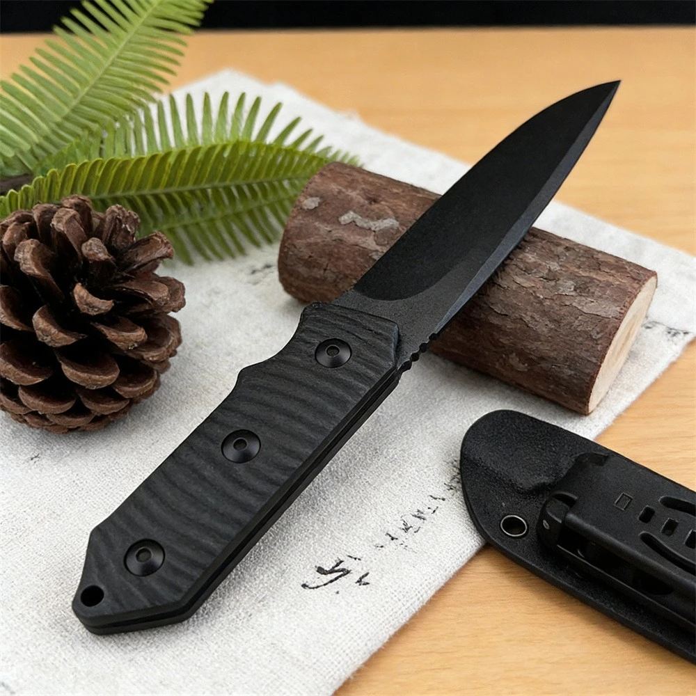 高硬度アウトドア固定刃ナイフ-7cr13mov鋼刃-g10ハンドル-ハイキング、ハンティング、探検、キャンプ用ツール（シース付き）