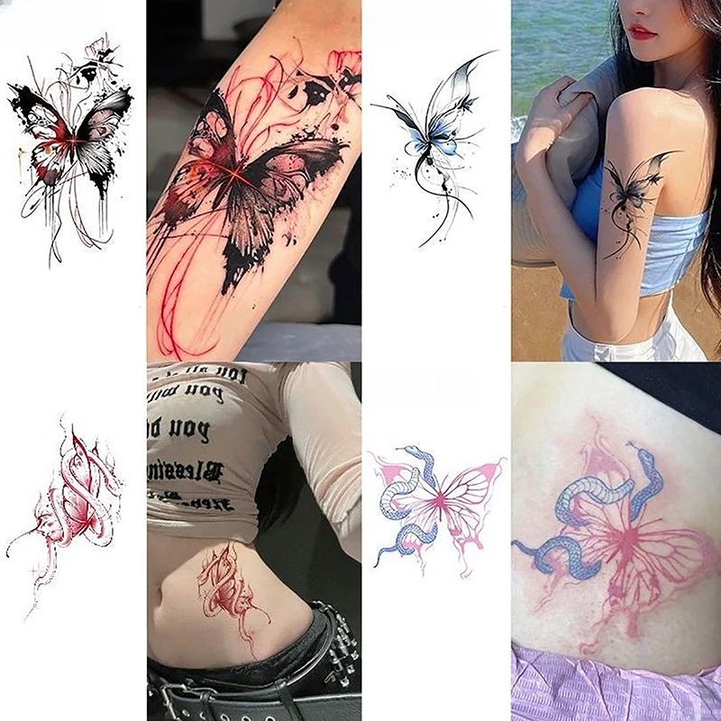 1 Sheet Waterproof Temporary Tattoo Sticker Beauty Butterfly Rose For Women 3D Flash Body Arm Art Washable Fake Tattoos