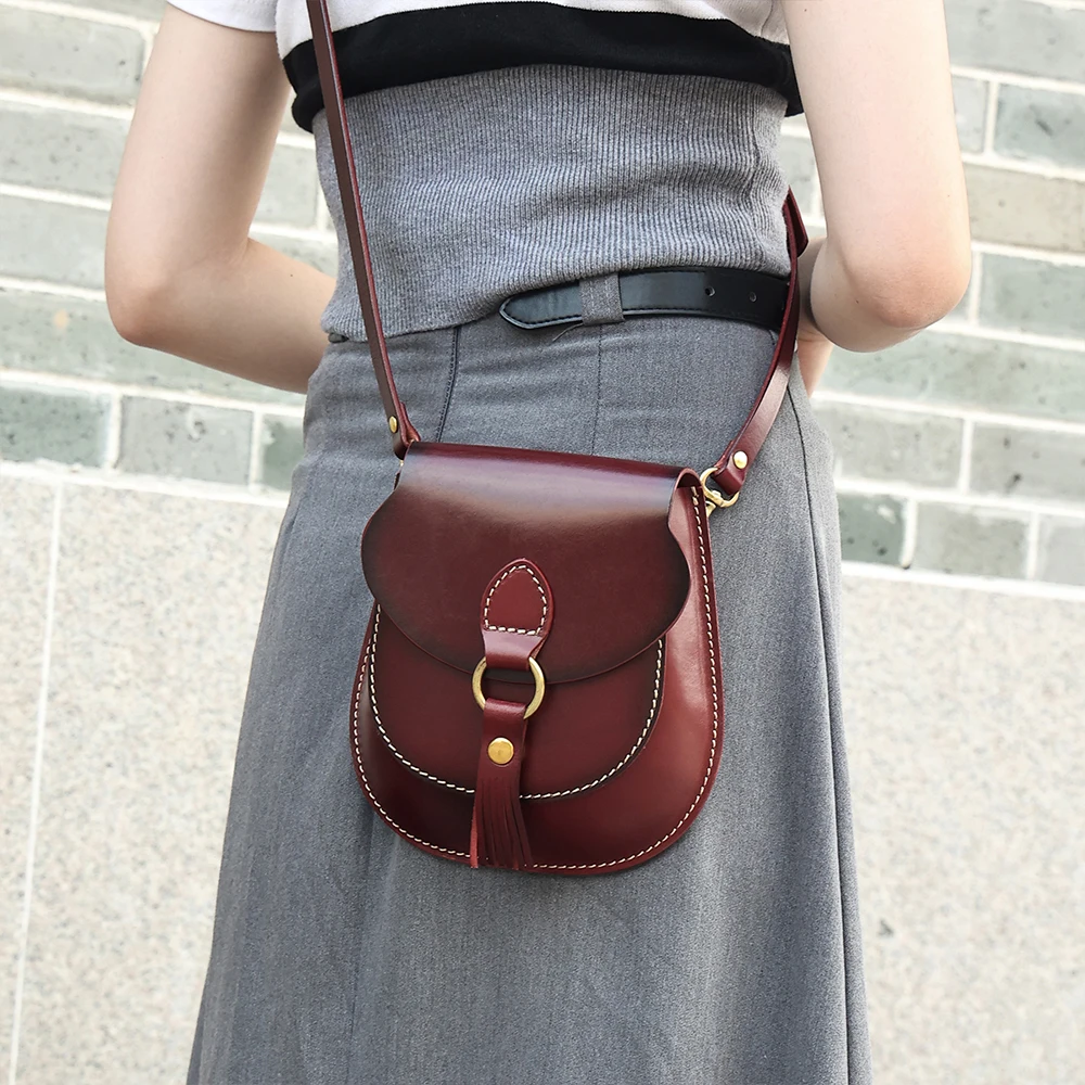 Genuine Leather New Vintage Saddle Bag Fashion Versatile One Shoulder Bag Plant Tanned Leather Crossbody Women's Bag