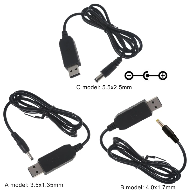 K1AA QC3.0 USB to 12V 18W 5.5x2.5mm Step Up Line Converter Cable for WiFi Router 1m