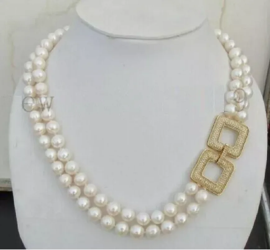 20 inch Double Strands AAA 8-9mm Natural Akoya White Pearl Necklace 925S