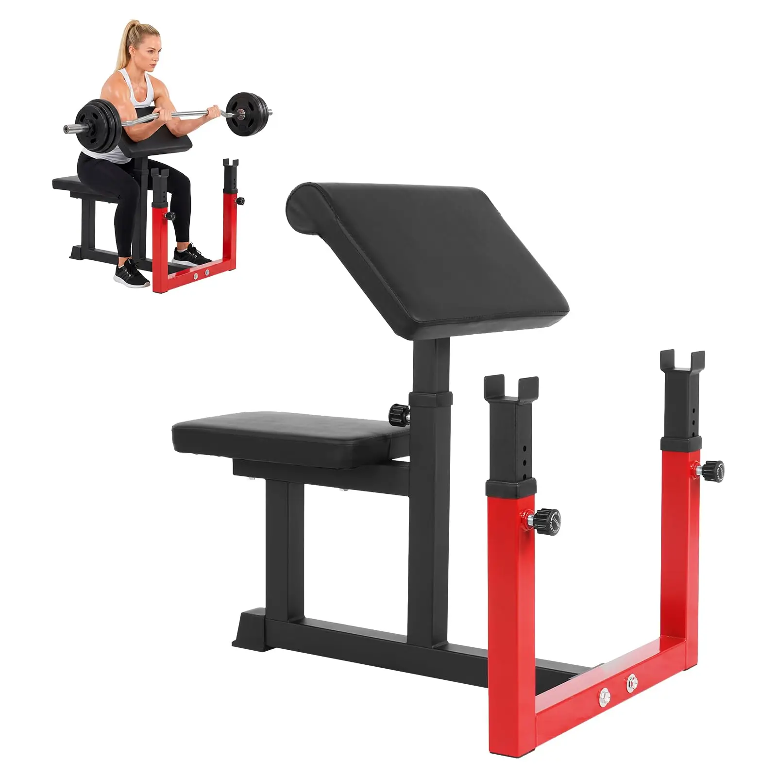 

300 LBS Capacity Preacher Curl Weight Bench , Adjustable Arm Blaster with Thick Cushions for Home Gym & Bicep Training