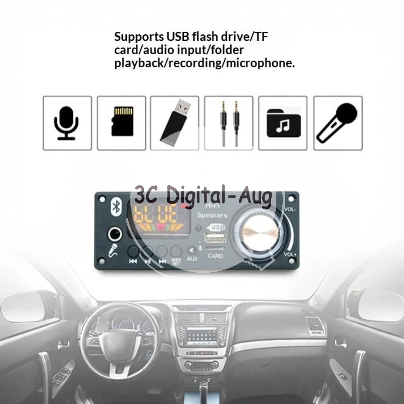 160W Bluetooth Amplifier Decoder Board DIY 12V Support FM Radio Mic TF USB for Car Home Stereo Speaker Retrofit