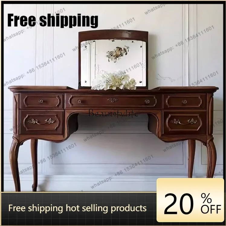 

X4 French solid wood dresser with mirror European engraving old retro light luxury makeup table neoclassical