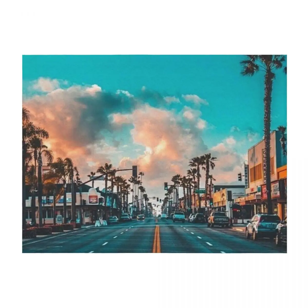 

Cool blue sky palm trees road Throw Blanket Hairy Decorative Beds Luxury St Fashion Sofas Blankets