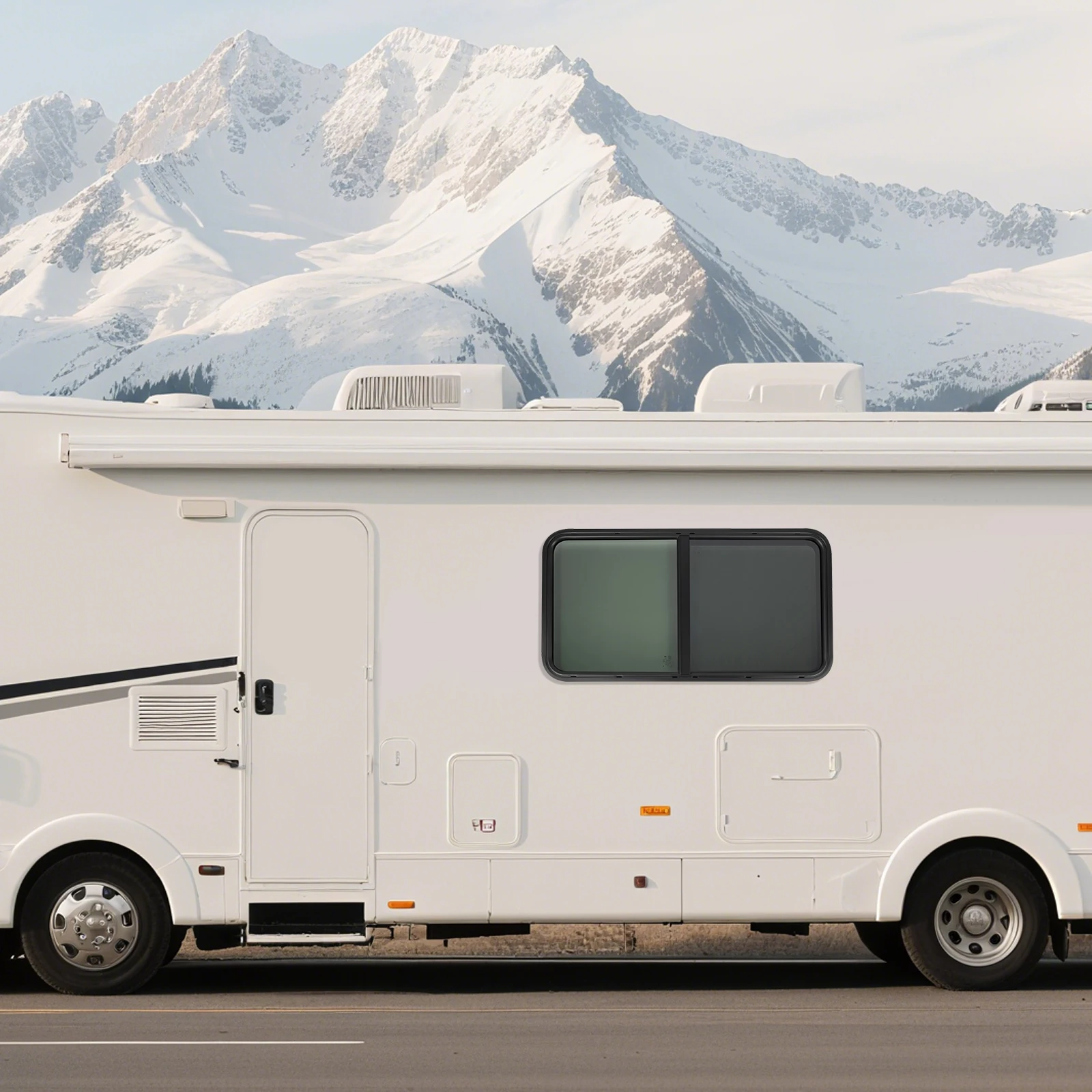 

Раздвижное окно для автодома с декоративным кольцом, черное, 108x57x4 см, для кемпера, прицепа, автодома — улучшенная замена, плавное открывание