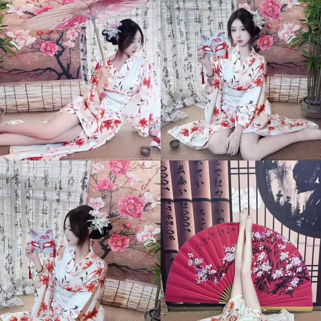 

Cute Floral Printing Kimono Women's Traditional Japanese Clothes Yukata Upgraded New Stage Performance Long Robe Kimono Female