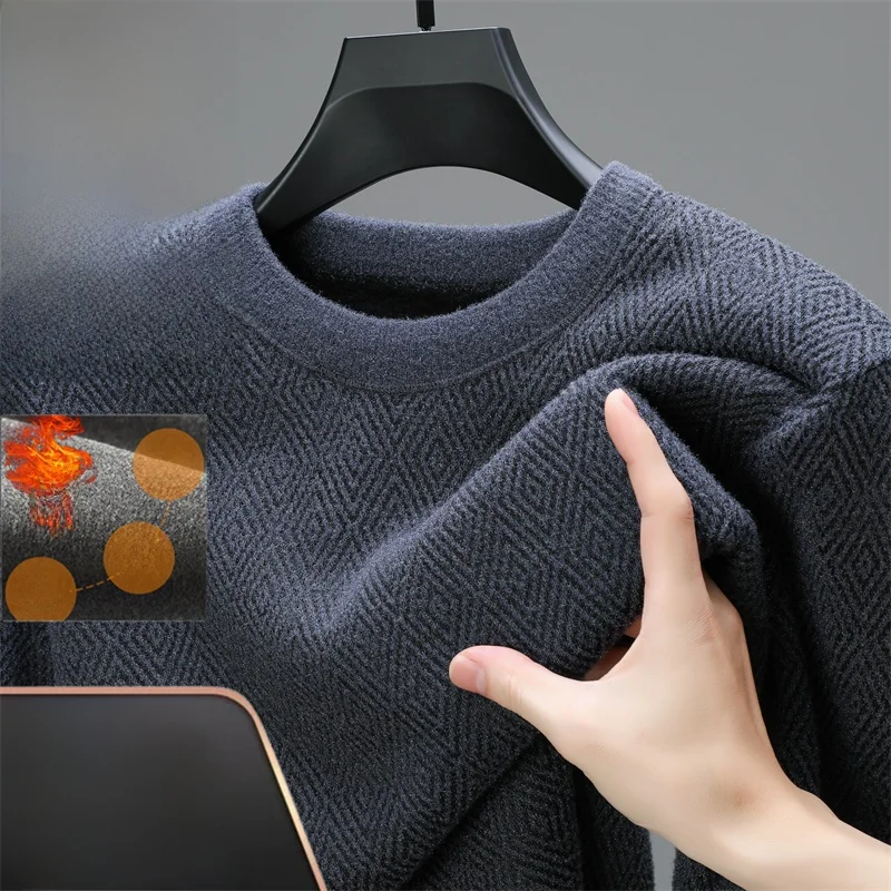 Fce Foderato Maglione lavorato a maglia rotondo Ne Thiened Winter Faion Base irt Camere da uomo Maglieria calda Casual Sle Long Sl...