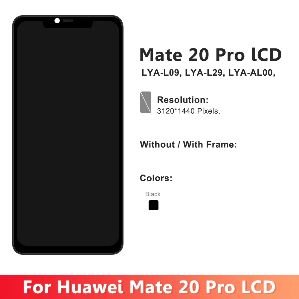 TFT Mate20 Pro Screen For HUAWEI Mate 20 Pro LCD Display LYA-L09 L29 AL00 Touch Screen Digitizer Assembly Replacement with Frame