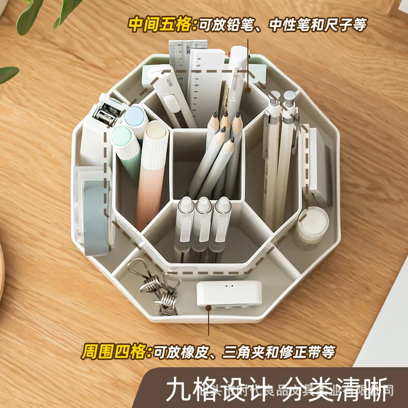 Multifunctional Rotating Desk Pen Holder Large Capacity Plastic Stationery Storage Organizer for Student Office