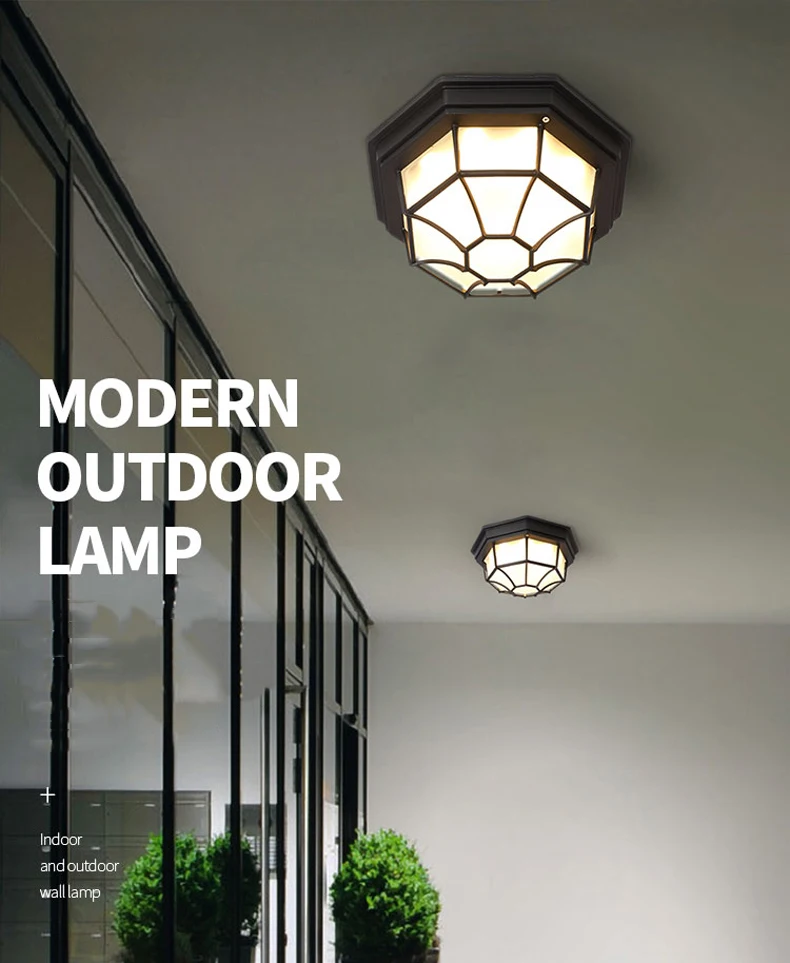 Rustic Frosted Glass Shade Outdoor Ceiling Lights Yard Balcony Garden Flush Ceiling Lamp Europe Style Exterior IP65
