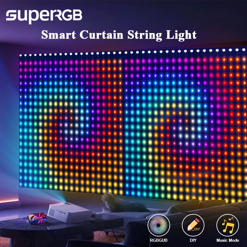 2 قطعة أضواء الستار الذكية LED RGB سلسلة أضواء مع مزامنة الموسيقى APP التحكم عن بعد أضواء الجنية لغرفة النوم ديكور حديقة الحفلات