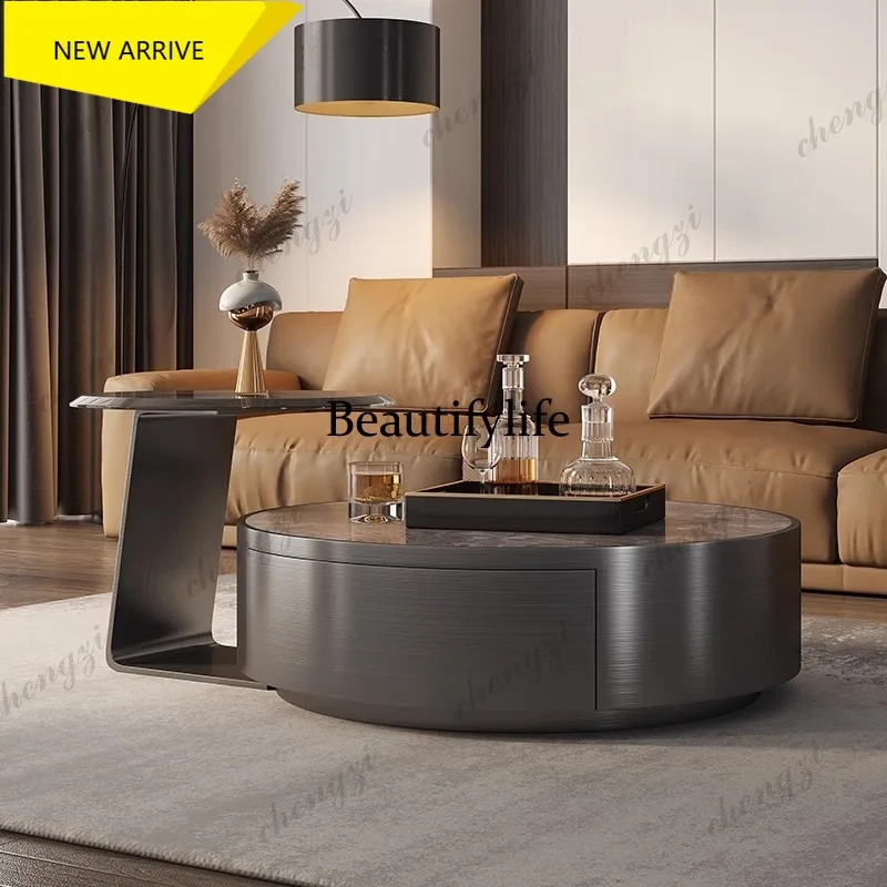 L181 Rock slab coffee table light luxury modern simple living room household Italian small apartment designer round edge table