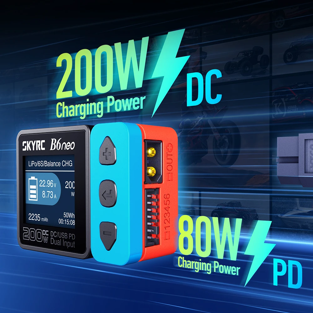 SkyRC B6neo Smart Charger DC 200W PD 80W Balance LiPo/Life/Lilon Battery Compact Discharger RC Model Car Boat Axial SCX10 Part