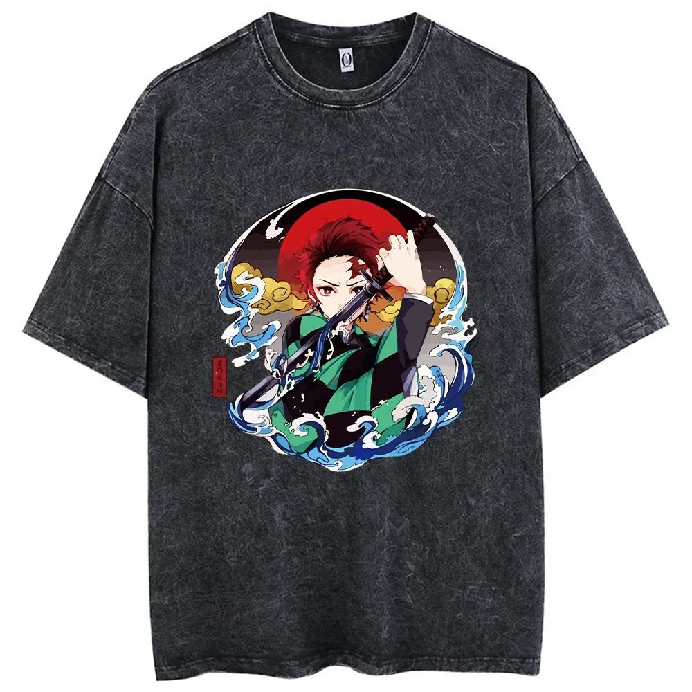 2026 Nieuwe Hot Anime Gedrukt Zuur Gewassen T-shirt 100% Katoen Streetwear Tops Vintage Manga Fashion Oversized Tees Unisex