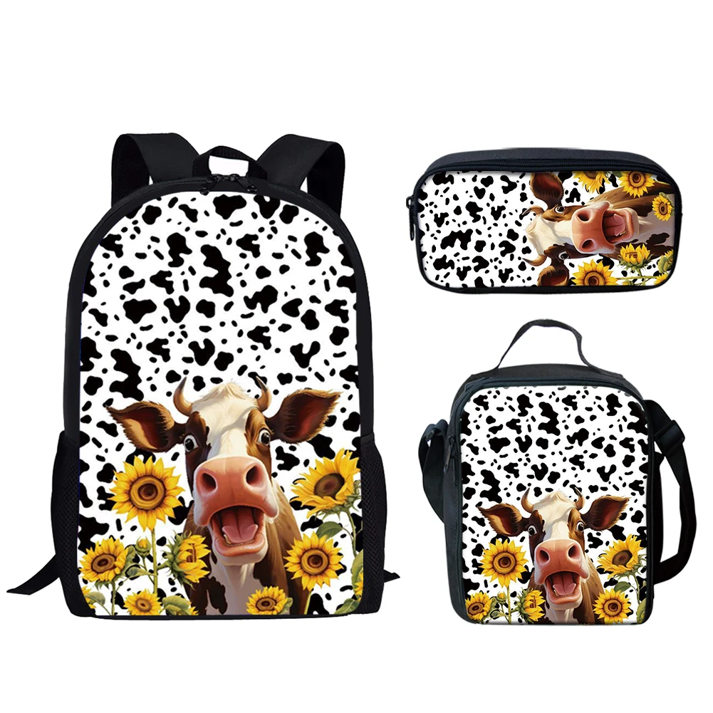 

Belidome Casual Schoolbag Sunflower Cattle Print 3Set Lightweight Backpack for Teen Boy Girls Fashion School Bag Mochila Escolar