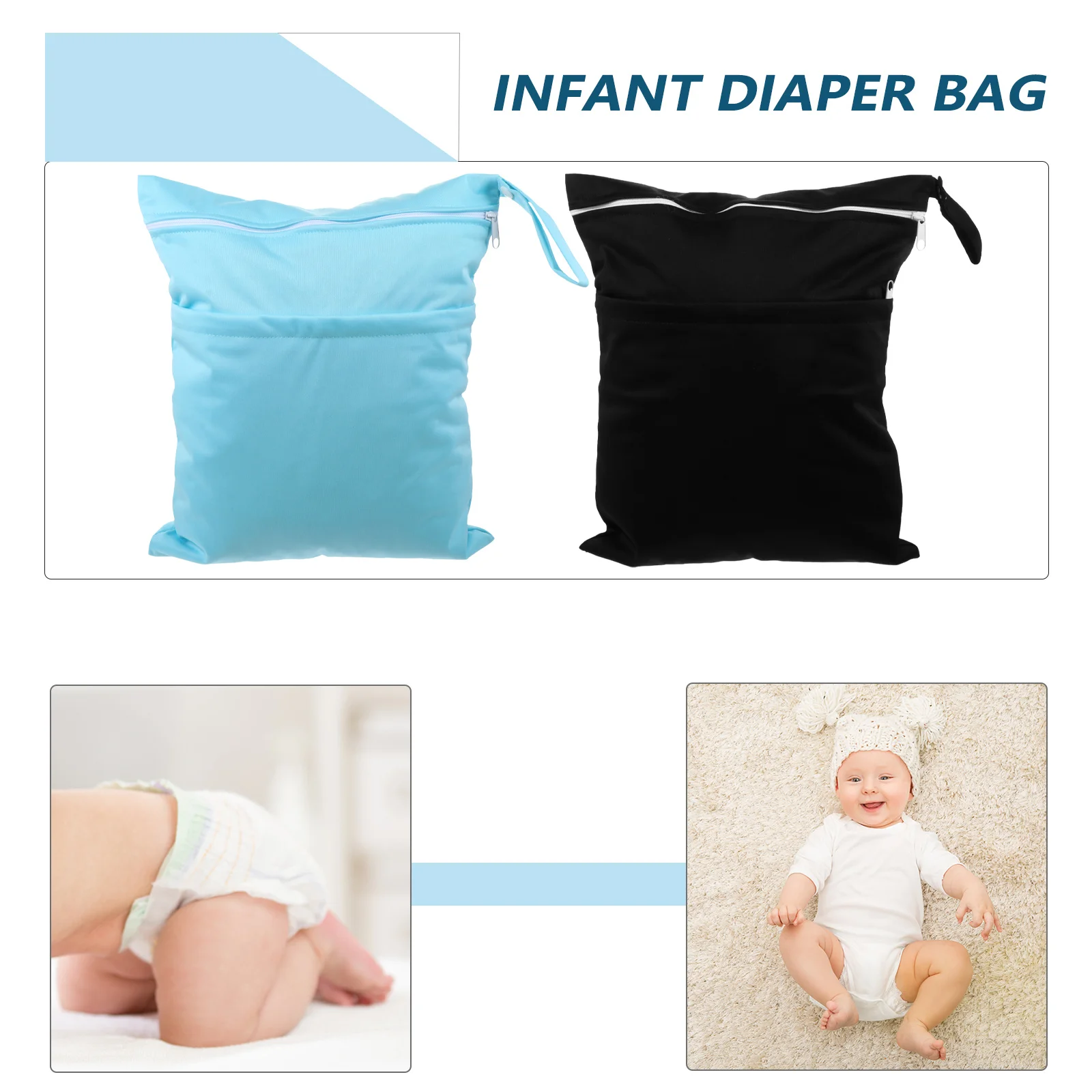 

2Pcs Infant Diaper Storage Bag Premium Material Durable Repeated Use Creative Zippered Pockets Design Fashionable Practical