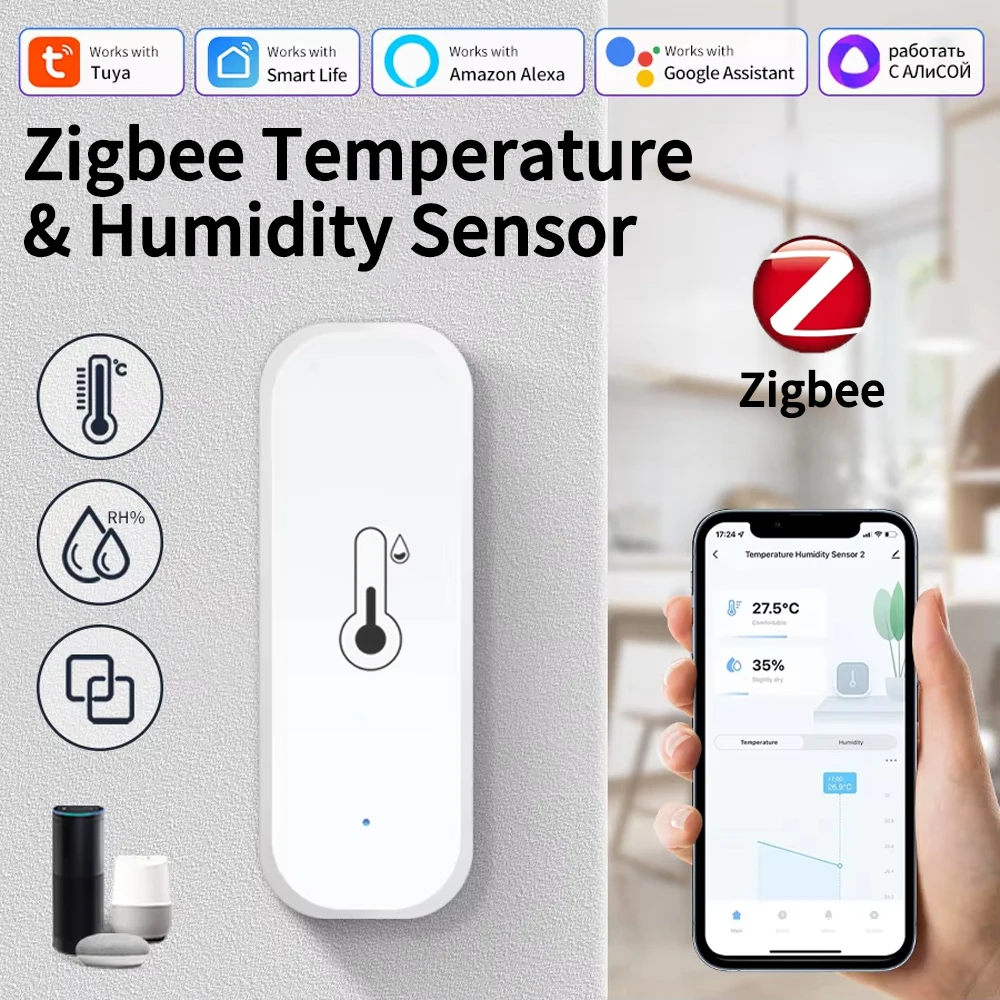 

Tuya Zigbee Temperature and Humidity Sensor Indoor Hygrometer Thermometer Smart Life APP Remote Monitor Compatible Alexa Google