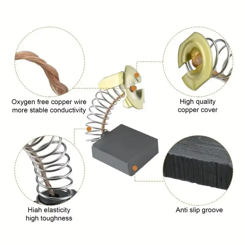 ~50pcs Heavy-Duty Carbon Brush With Metal Bases - For Drills, Sanders, Grinders, Motors - Durable Motor Repair Parts Kit