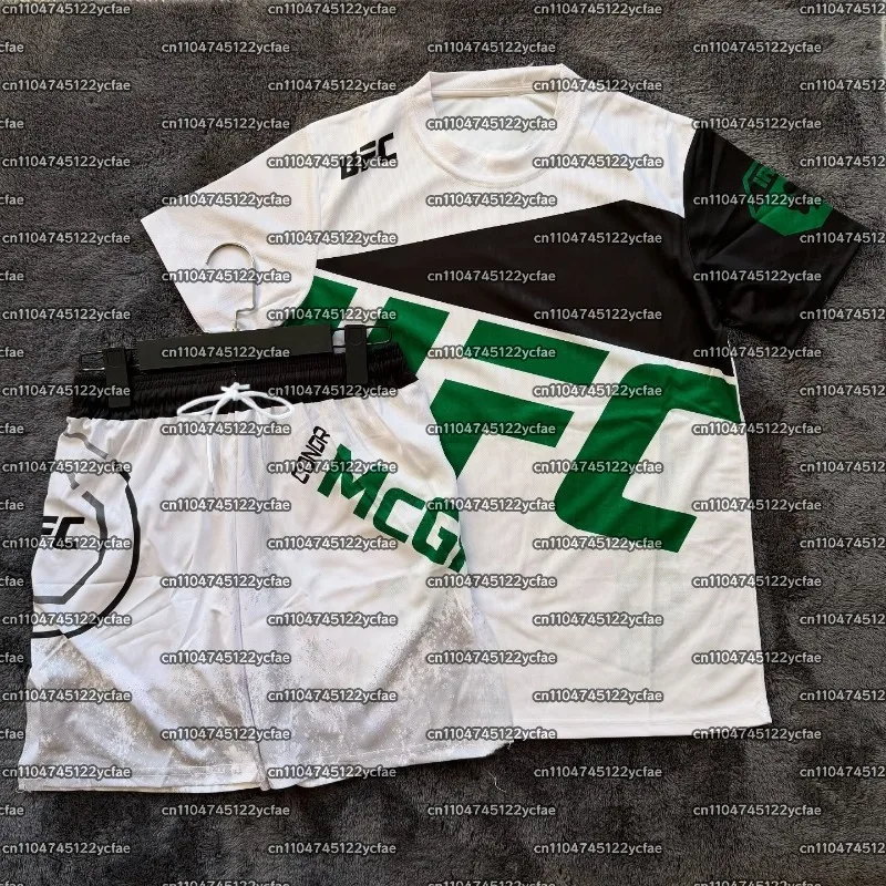 

McGREGOR UFC Boxing Fighting Training Tee Shorts Men Breathable Speed Drying Green Jersey Wrestling Running Sweat Absorbing Set