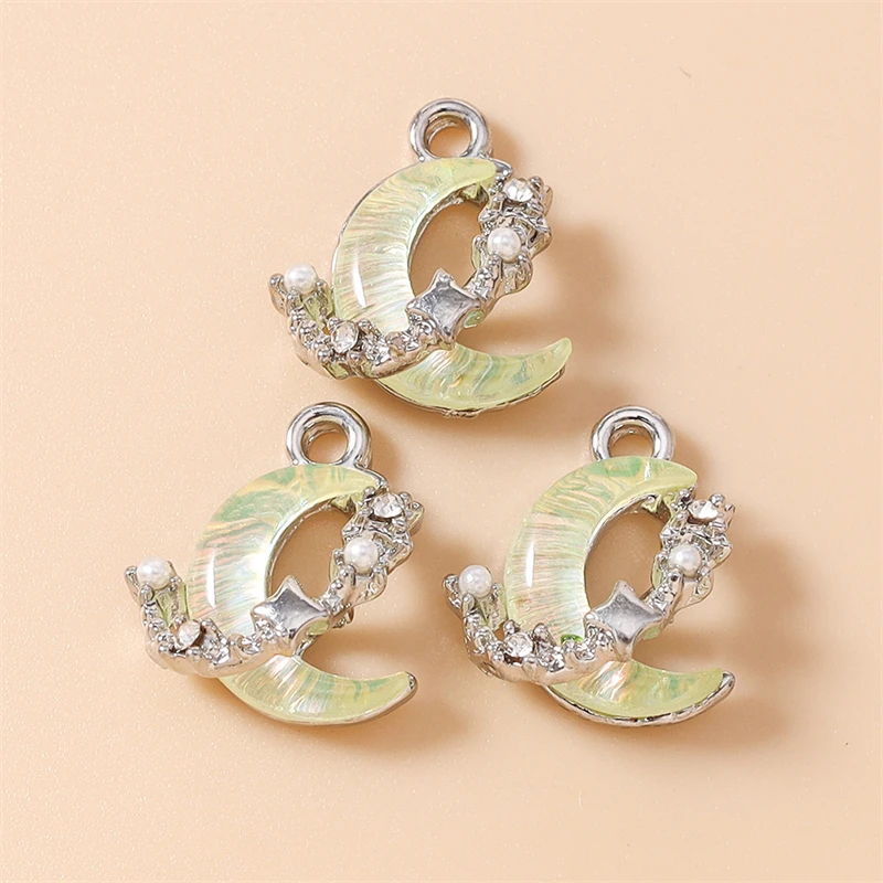 5 Stück 14 x 15 mm niedliche Kristall-Mond-Anhänger für die Herstellung von Ohrringen, Halsketten, Armbändern, DIY-Handwerk, Schmuckzubehör – Detail 11