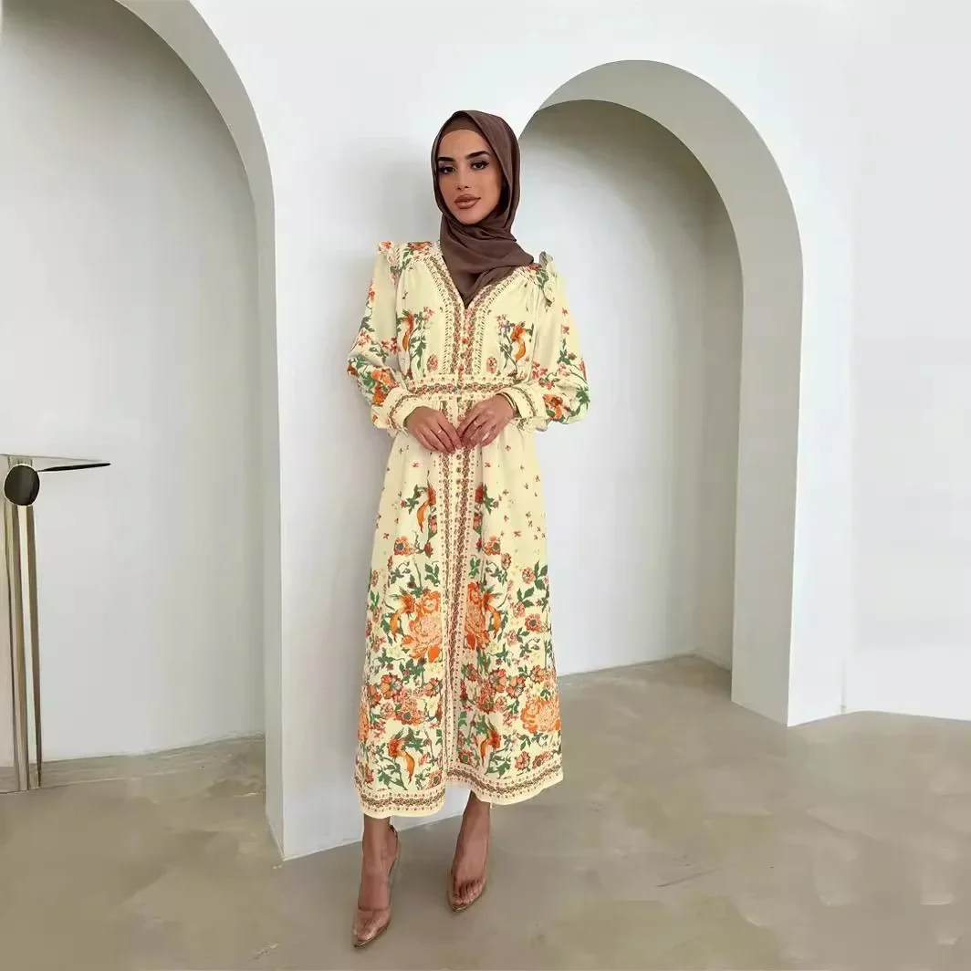 

Women Abaya Muslim Fashion Clothes Dubai Arab Print Dress for Women Kaftan Turkey Caftan Marocain Abayas Vestido Longo Feminino