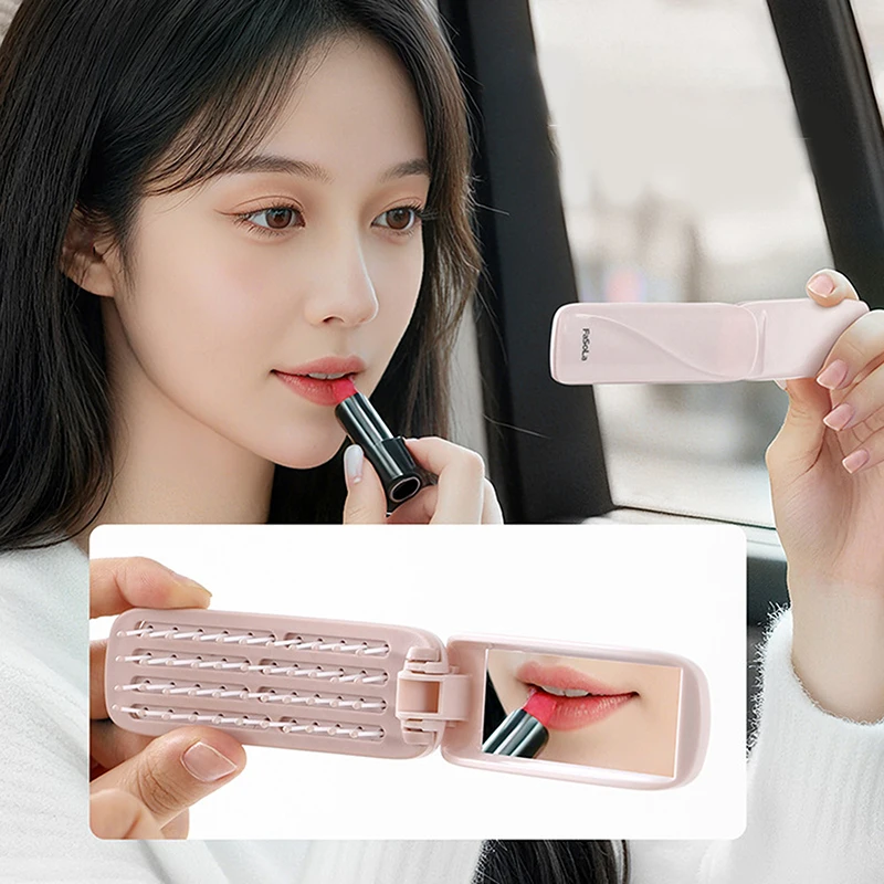 [فرشاة شعر صغيرة محمولة قابلة للطي، مشط تدليك الرأس، مضاد للكهرباء الساكنة، فرشاة شعر محمولة للسفر، أمشاط شعر للفتيات مع مرآة