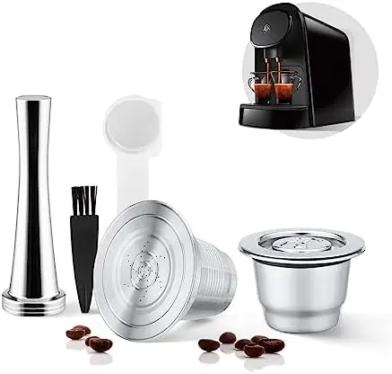 

2 Pack Reusable Stainless Steel Coffee Capsules for L'OR Barista LM8012/60 – Refillable Metal Pods with Tamper