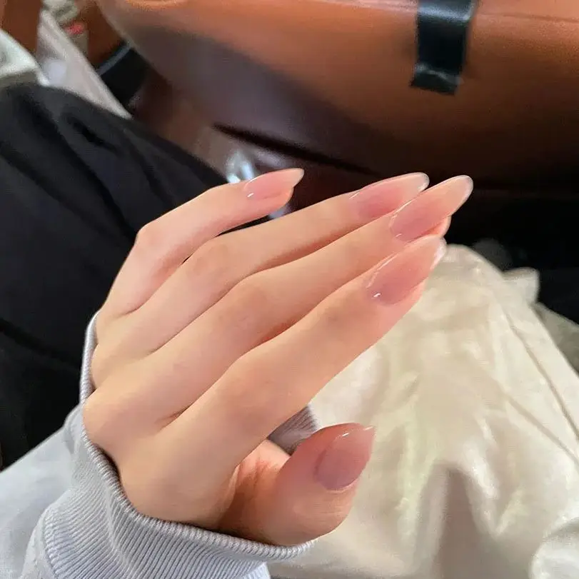 

10 шт. накладных ногтей ручной работы нюдово-розового цвета с градиентом, французский маникюр, минималистичные накладные ногти, миндалевидная форма, для девочек