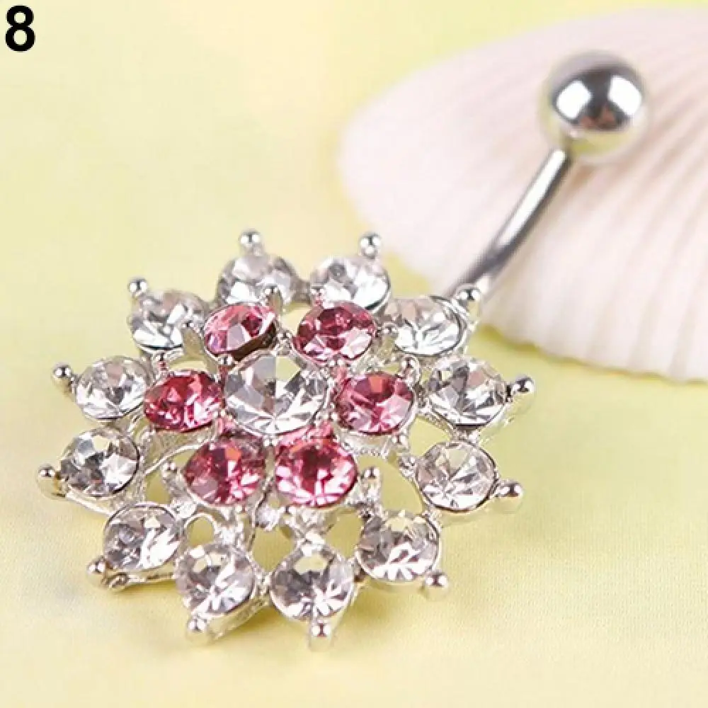 Women Rhinestone Flower Belly Button Navel Ring Bar Body Piercing Jewelry Charm piercing ombligo waist beads