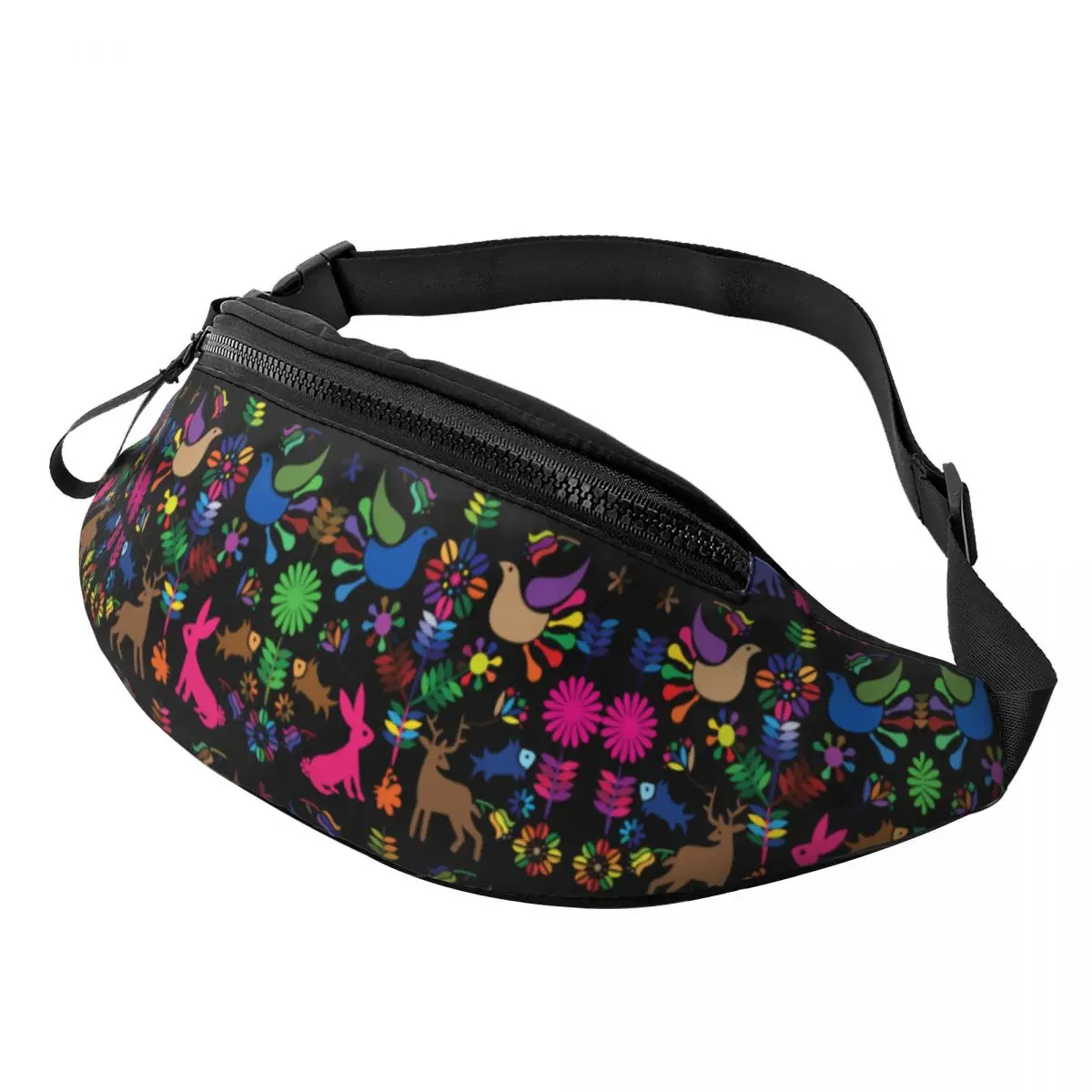 Custom Fashion Mexican Flower Otomi Birds Pattern Fanny Pack Men Women Cool Crossbody Waist Bag for Running Phone Money Pouch