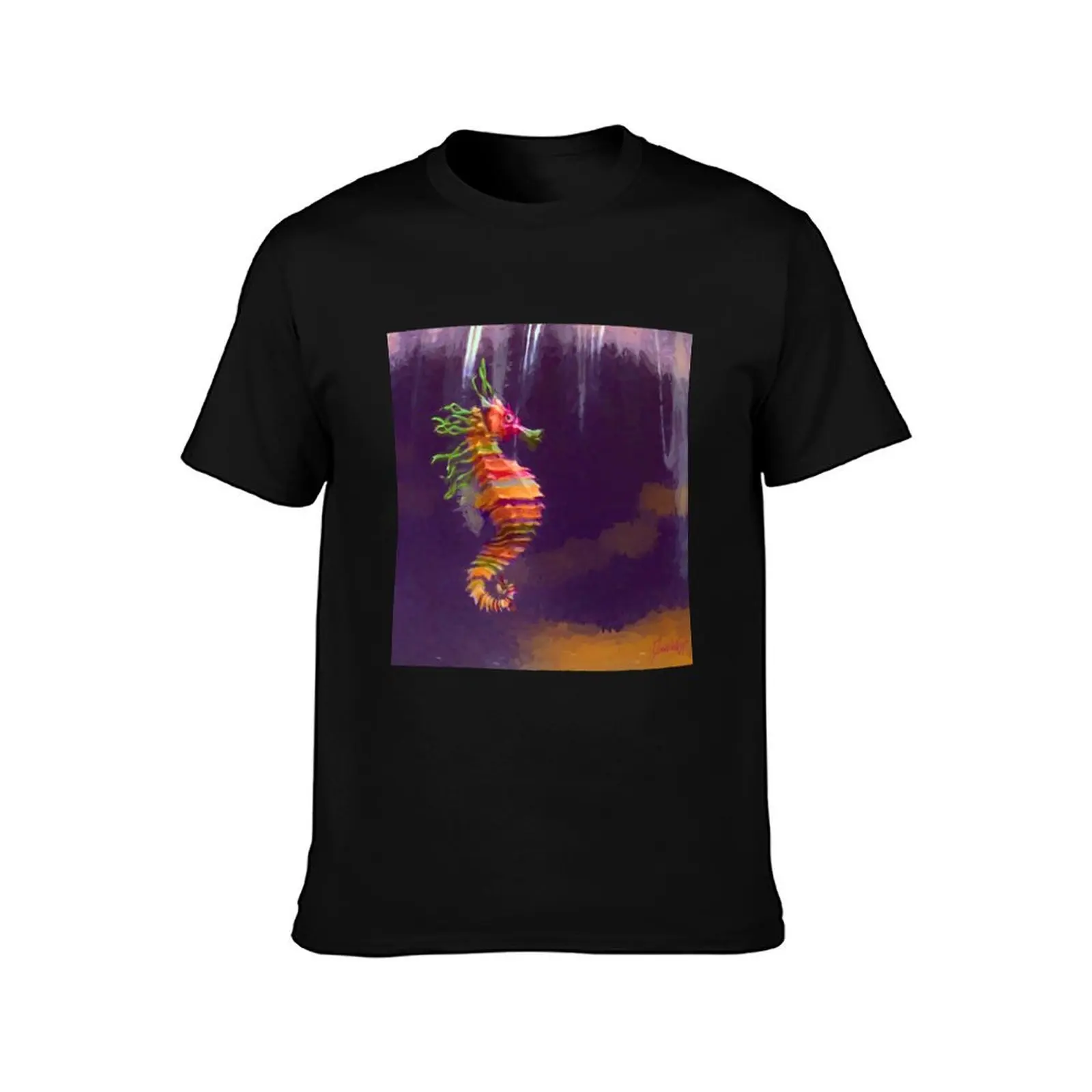 Crayon Ponyfish Painting T-Shirt Summer Casual Cotton Tee Oversized Streetwear Tops Vintage Graphic Print Unisex Men Women