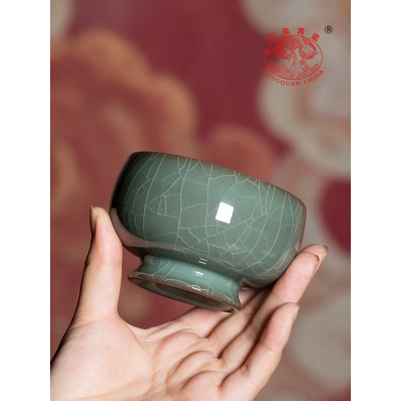 |Longquan Celadon Song Yun Master Cup Single Cup Pure Handmade Ceramics Hand Pressing Tea Cup Shi Zhenqiang Ge Kiln Kung Fu Tea 