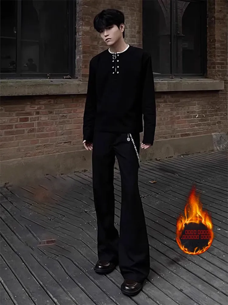 

Bla Fce Lined Men's Straight Leg Pants Drapey High End Feel Casual Youth ular Polyester Fiber Trousers for Autumn Winter