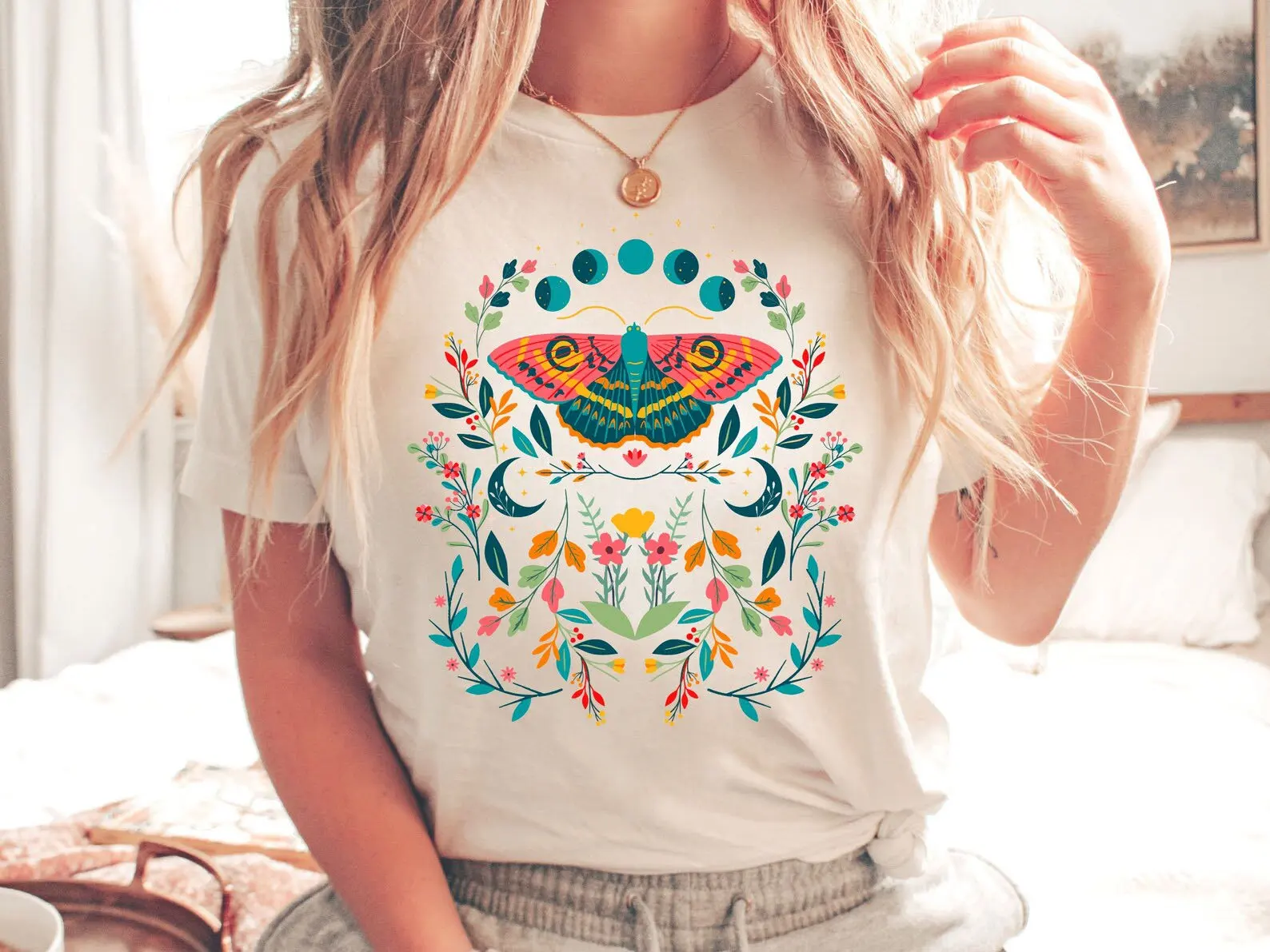 Dames Plus Size Boho Vlinder T-shirt Puur Katoen Ademend Modieus en Veelzijdig Unisex Streetwear Oversized