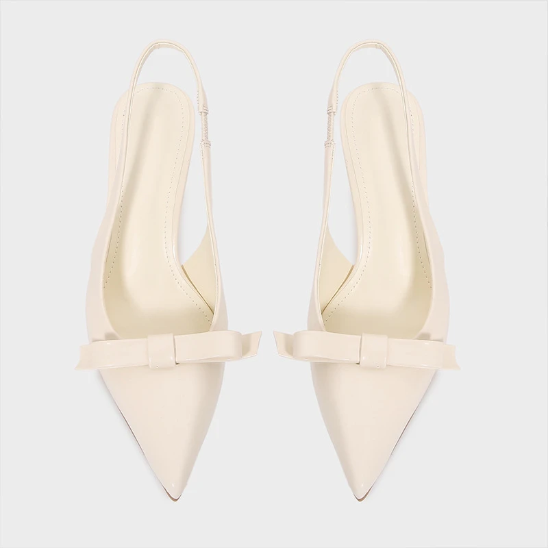 Brand Designer White Women High Heel Shoes Sweet Bow Patent Leather Elegant Stilettos Slingbacks 2025 Summer Sandals for Female