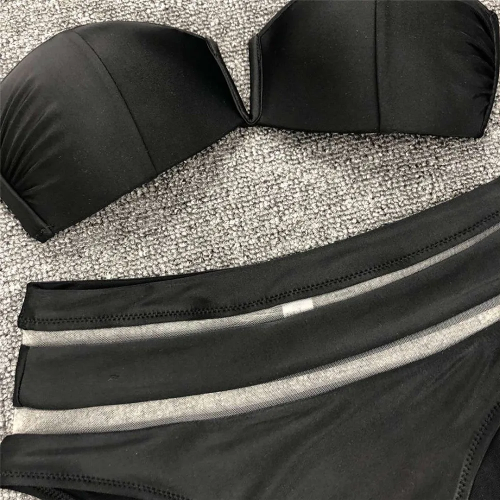 Sexy High-Waist-Bikini-Bandeau-Badeanzug für Damen, 2020, zweiteiliger Bikini-Set mit BH-Cup, Badebekleidung, Badeanzug V1297 – Detail 10