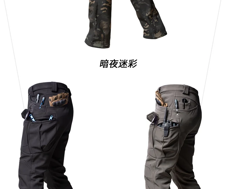 Herren Tarnanzug 2-teiliges Set mit Kapuze, winddichte Softshell-Jacke, Multi-Taschen-Cargohose, Militäranzug für Outdoor-Jagd und Wandern. – Detail 10