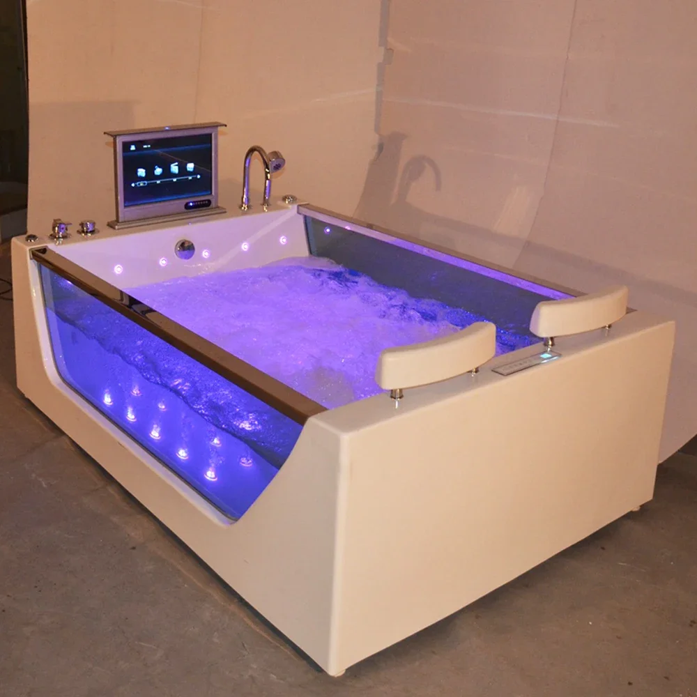 &c Double Tempered Glass Side Acrylic Freestanding Bath Tub Dimension Corner Jet whirlpool Bathtub