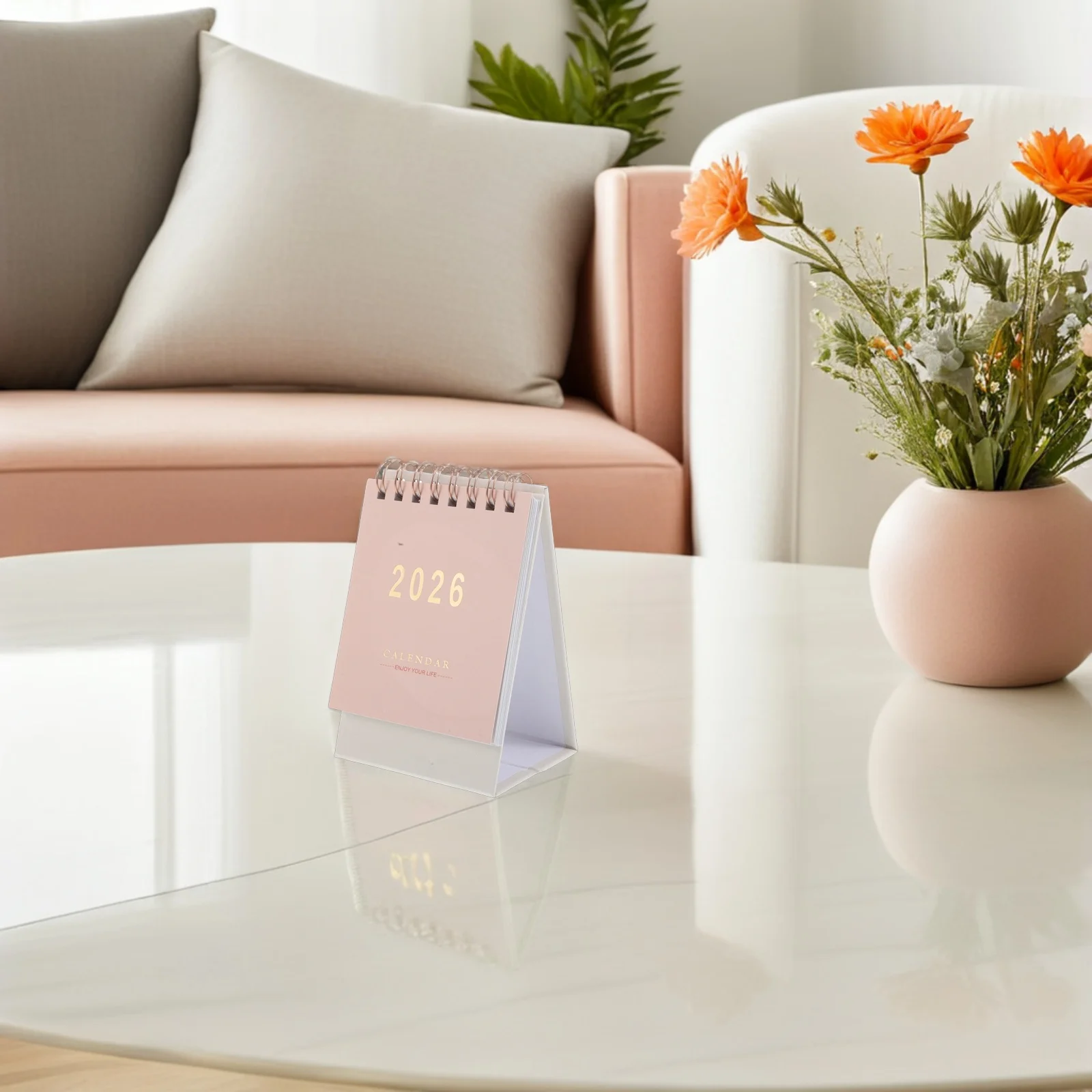 

Simple Mini Desk Calendar Office Supplies for Standing Flip Desktop Table Double Line